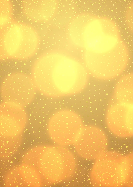 Fundo de natal dourado com neve e luzes bokeh