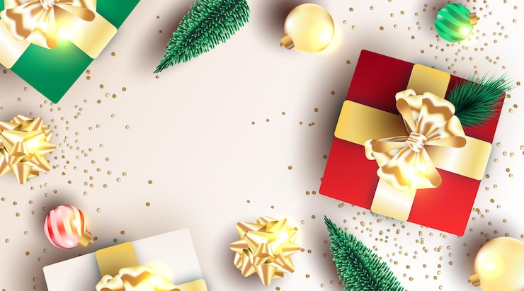 Vetor grátis fundo de natal realista com ornamentos 3d e espaço de cópia