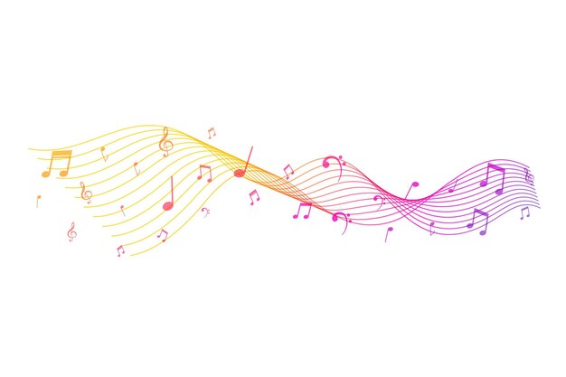 Fundo de notas musicais coloridas em estilo pentagrama