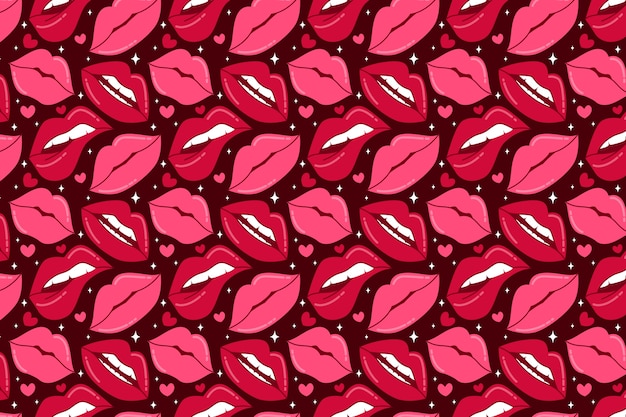 Fundo de padrão de desenho de lábios planos