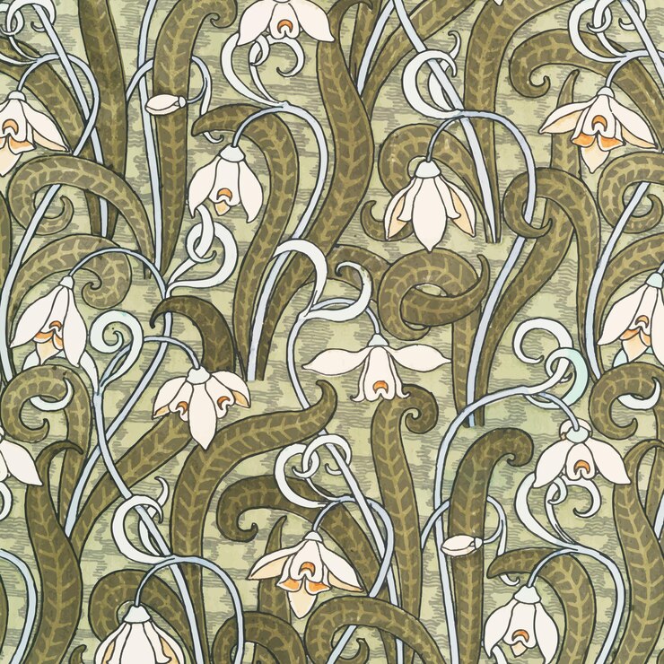 Vetor grátis fundo de padrão de flor de snowdrops art nouveau