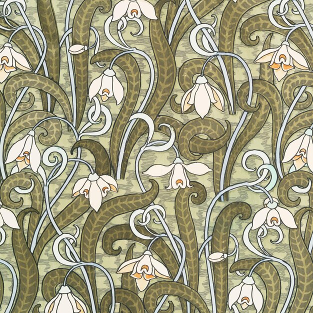 Fundo de padrão de flor de snowdrops Art Nouveau