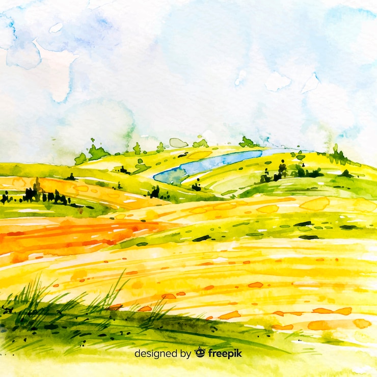Vetor grátis fundo de paisagem de fazenda em aquarela