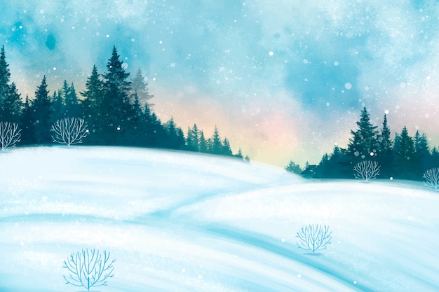 Fundo de paisagem de inverno em aquarela