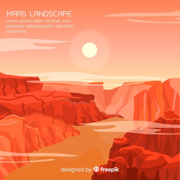 Fundo de paisagem de Marte com design plano