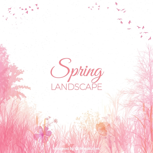 Vetor grátis fundo de paisagem de primavera de aquarela