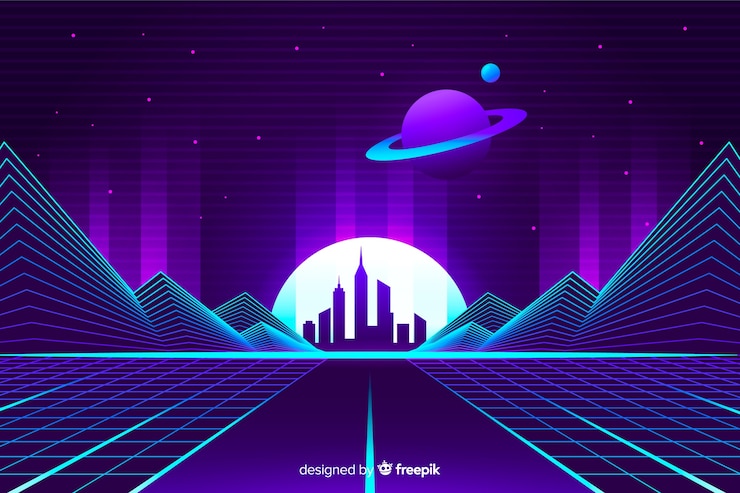 Vetor grátis fundo de paisagem futurista estilo retro