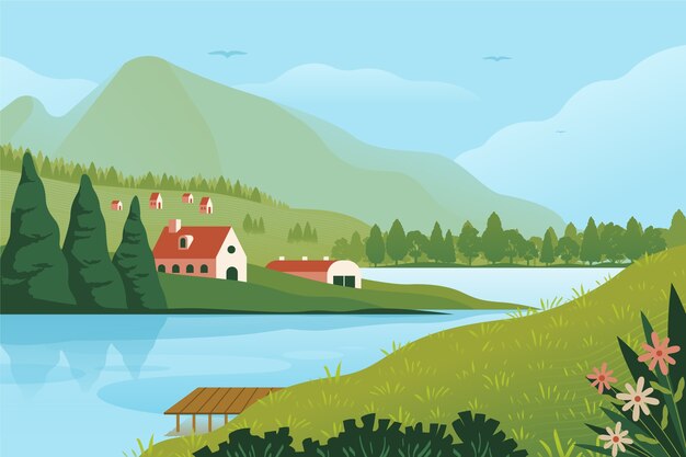 Fundo de paisagem rural de design plano