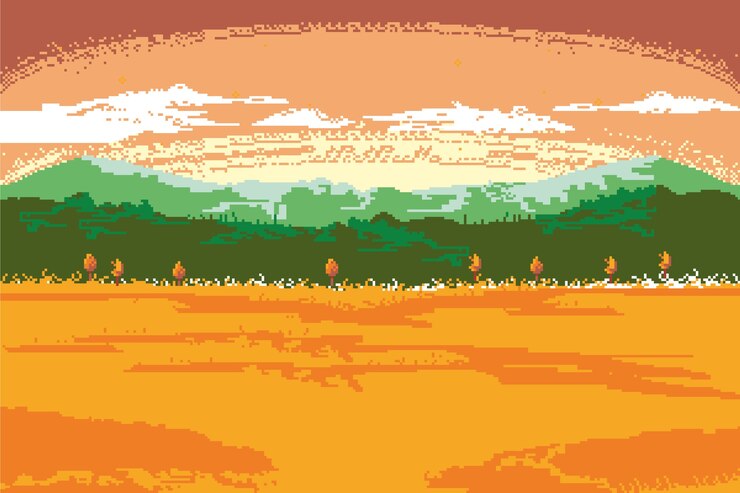 Vetor grátis fundo de paisagem rural de pixel art