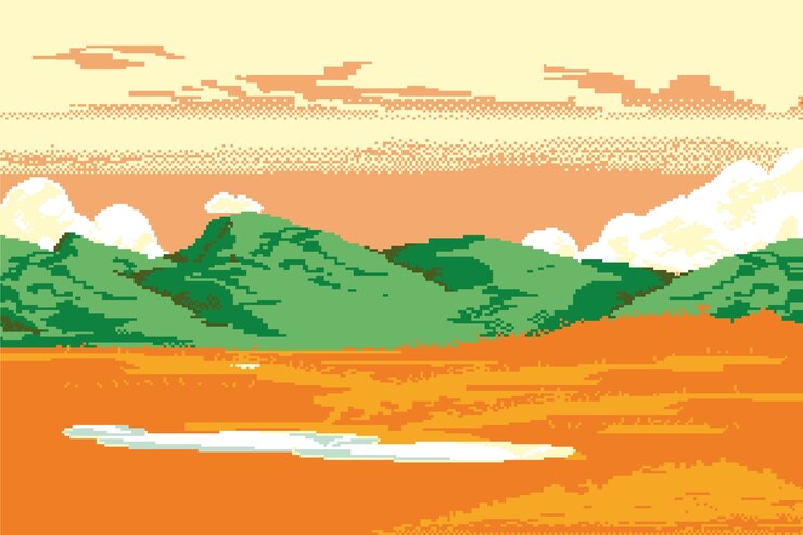 Vetor grátis fundo de paisagem rural de pixel art