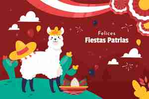 Vetor grátis fundo de patrias de festas planas com cacto e lhama