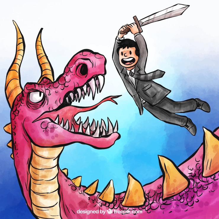 Vetor grátis fundo, de, personagem negócio, luta, com, dragão