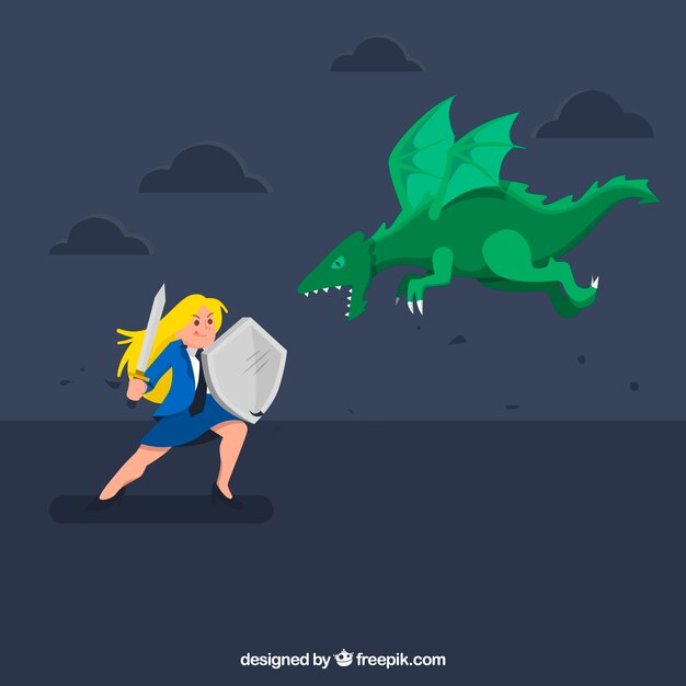 Fundo, de, personagem negócio, luta, com, dragão