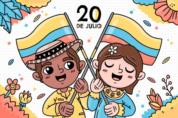 Fundo de pessoas 20 de julio desenhado à mão