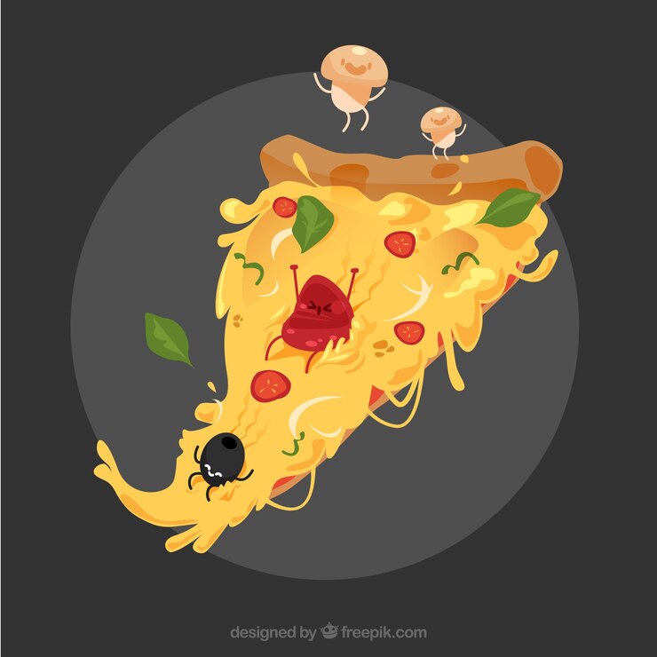 Vetor grátis fundo de pizza deliciosa com personagens de ingredientes