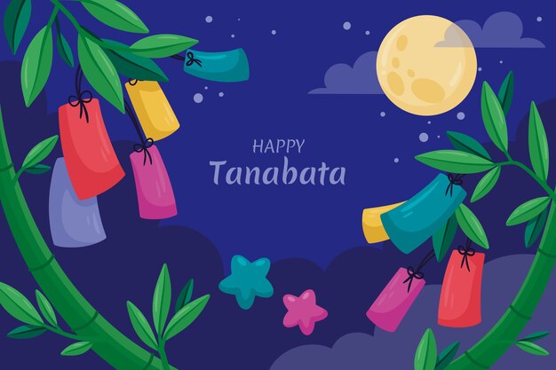 Fundo de plantas do festival tanabata desenhado à mão