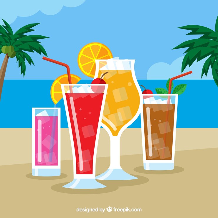 Vetor grátis fundo de praia com cocktails