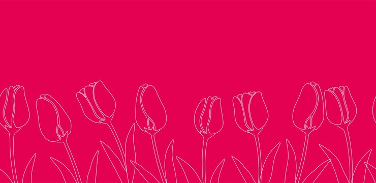 Vetor grátis fundo de primavera sem costura com desenhos de linhas de tulipa e espaço de texto horizontalmente repetível