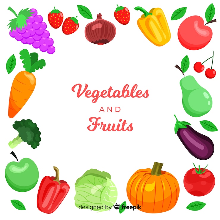 Vetor grátis fundo de quadro de frutas e hortaliças frescas de mão desenhada