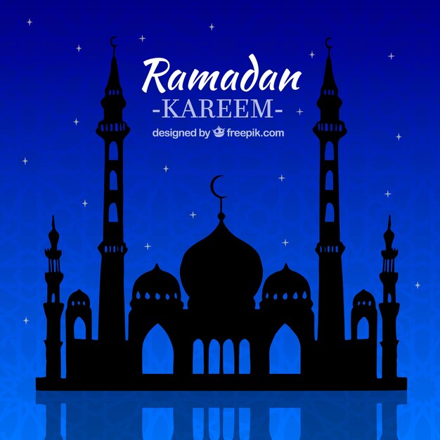 Fundo de Ramadã com Mesquita na mão desenhada estilo