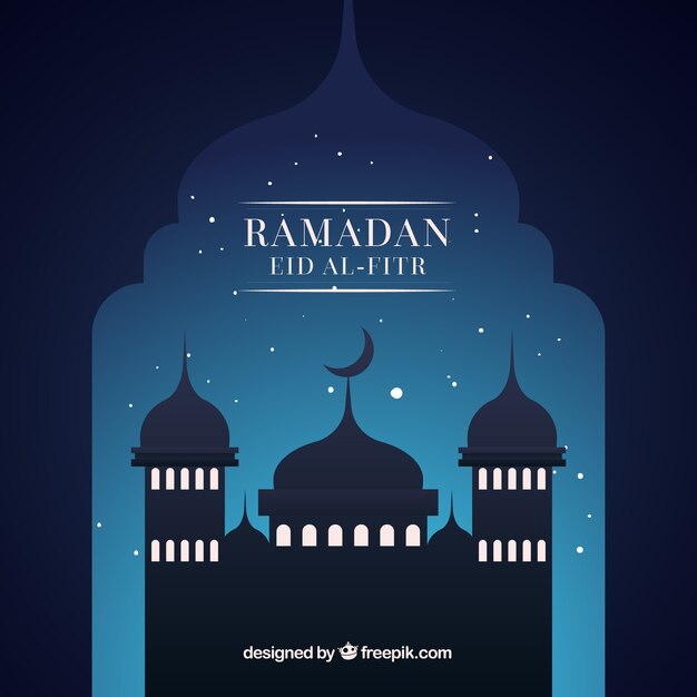 Fundo de Ramadã com silhueta de Mesquita à noite
