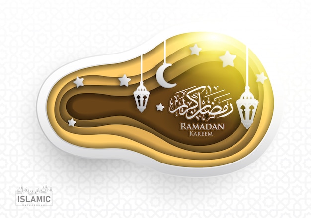 Fundo de ramadan kareem em papel arte ou papel cortado estilo vector
