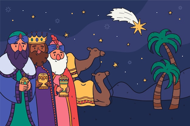 Vetor grátis fundo de reyes magos desenhado à mão