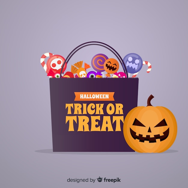 Fundo de saco de doces de halloween colorido em design plano