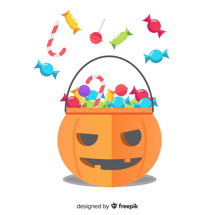 Vetor grátis fundo de saco de doces de halloween colorido em design plano