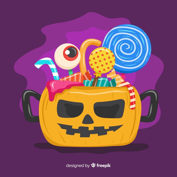 Vetor grátis fundo de saco de doces de halloween colorido