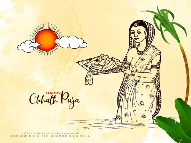 Fundo de saudação do festival de adoração tradicional de Chhath Puja feliz