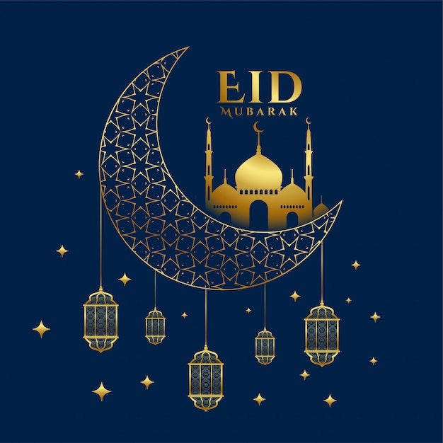 Fundo de saudação festival eid dourado brilhante mubarak