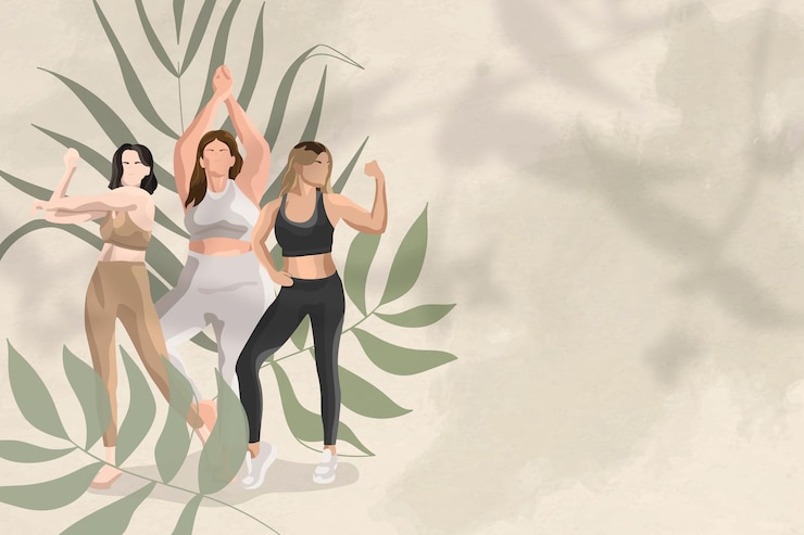 Vetor grátis fundo de saúde e bem-estar verde com mulheres alongando a ilustração