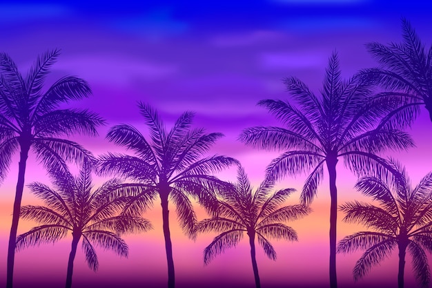 Fundo de silhuetas de palmeiras de verão