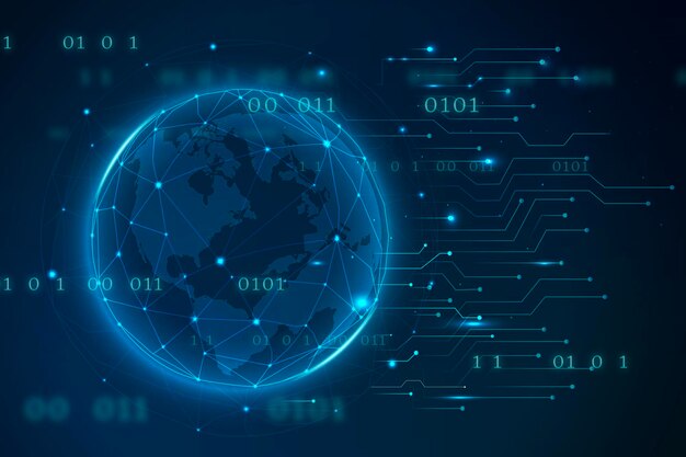 Fundo de tecnologia com globo terrestre e código binário