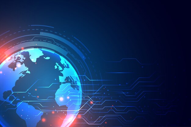 Fundo de tecnologia com terra e diagrama de circuito