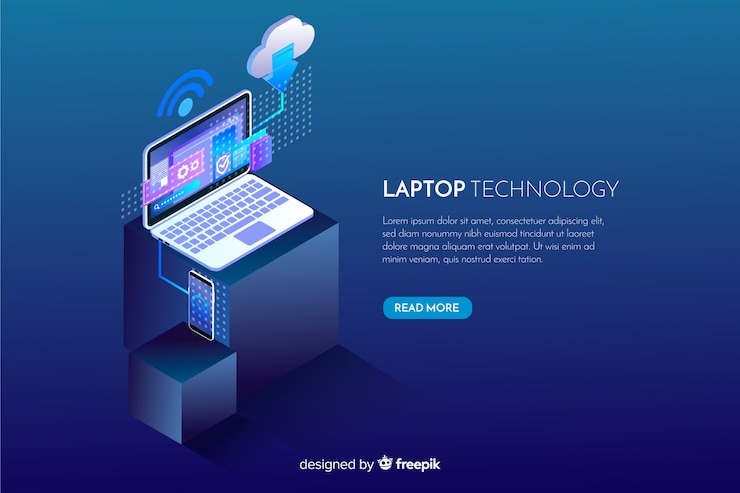 Vetor grátis fundo de tecnologia de laptop isométrica de gradiente