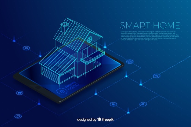 Fundo de tecnologia isométrica casa inteligente gradiente