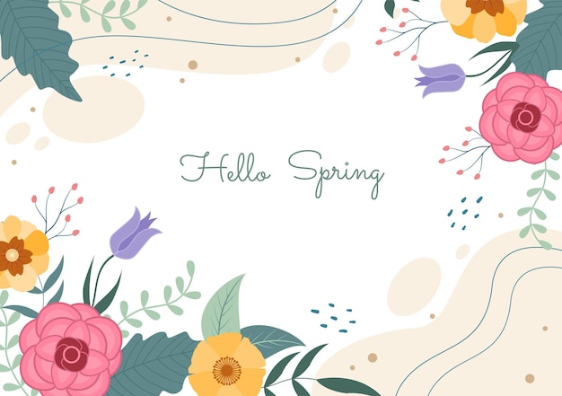 Fundo de tempo de primavera com temporada de flores e planta para promoções, revistas, publicidade ou sites. ilustração em vetor plana de natureza