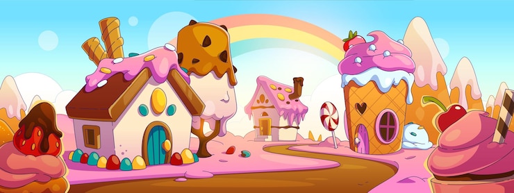 Vetor grátis fundo de terra de doces jogo de fantasia desenho animado