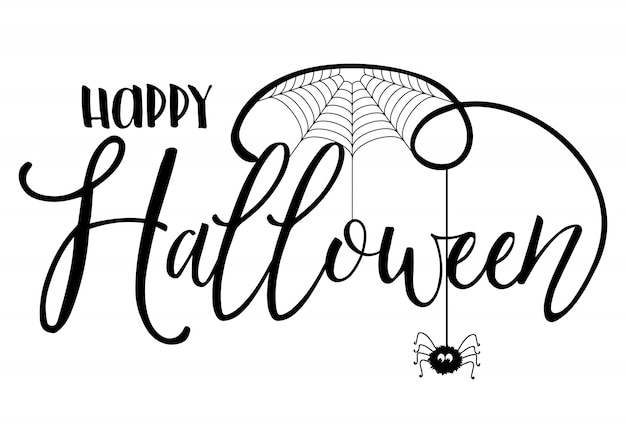 Fundo de texto de Halloween com aranha e teia de aranha