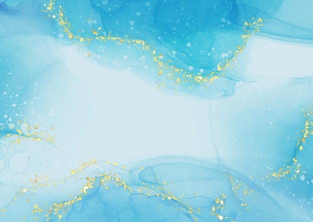 Fundo de tinta de álcool azul aqua pintado à mão com glitter dourado