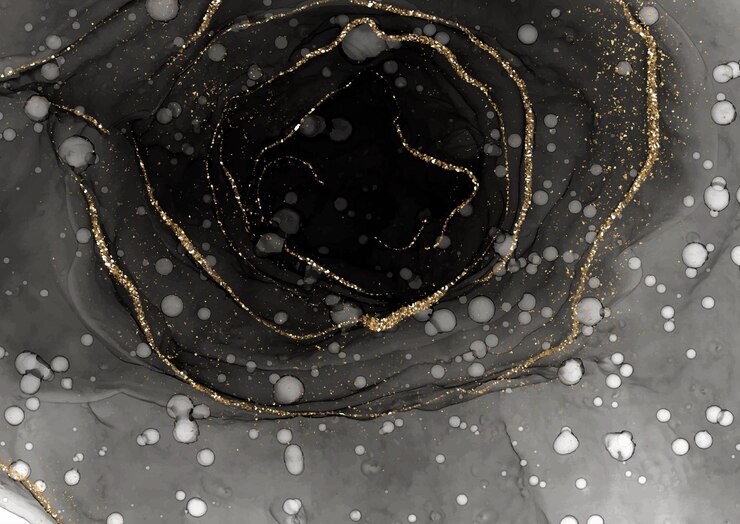 Fundo de tinta de álcool pintado à mão elegante escuro com glitter dourado