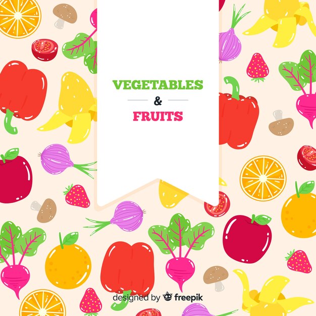 Fundo de vegetais e frutas de mão desenhada