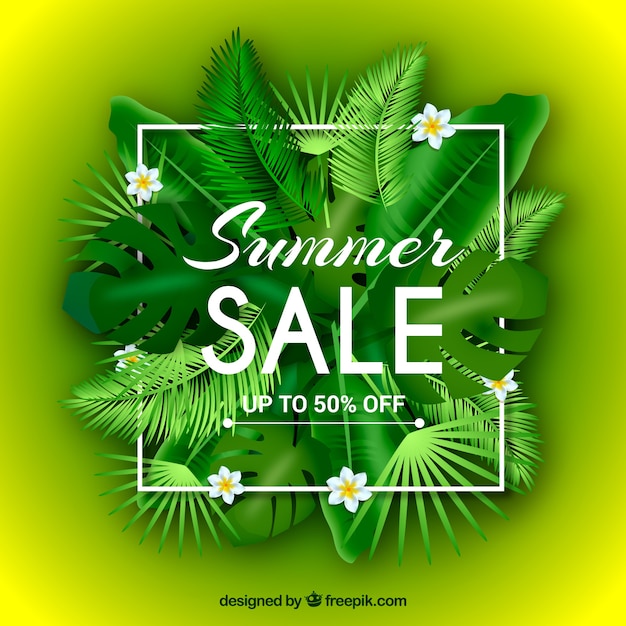 Vetor grátis fundo de venda de verão com plantas em estilo realista
