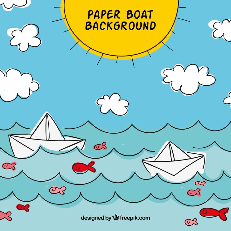 Vetor grátis fundo de verão com barcos de papel no mar