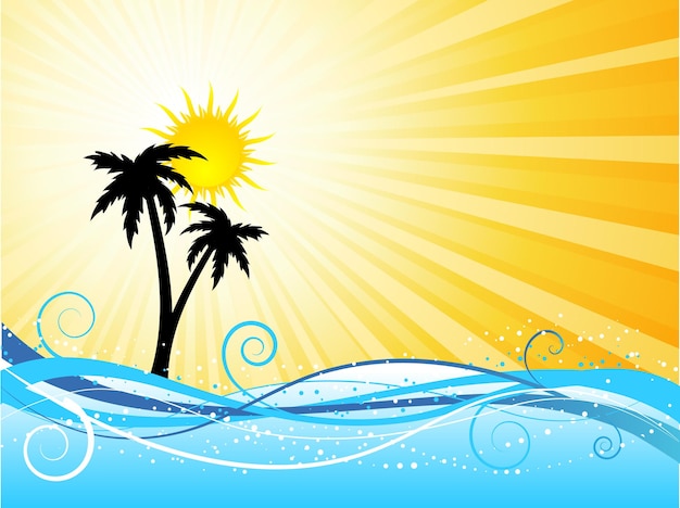 Vetor grátis fundo de verão com palmeiras contra um céu ensolarado