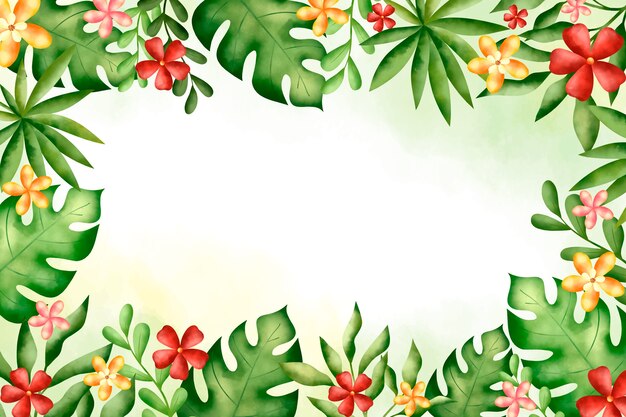 Fundo de verão tropical aquarela com vegetação