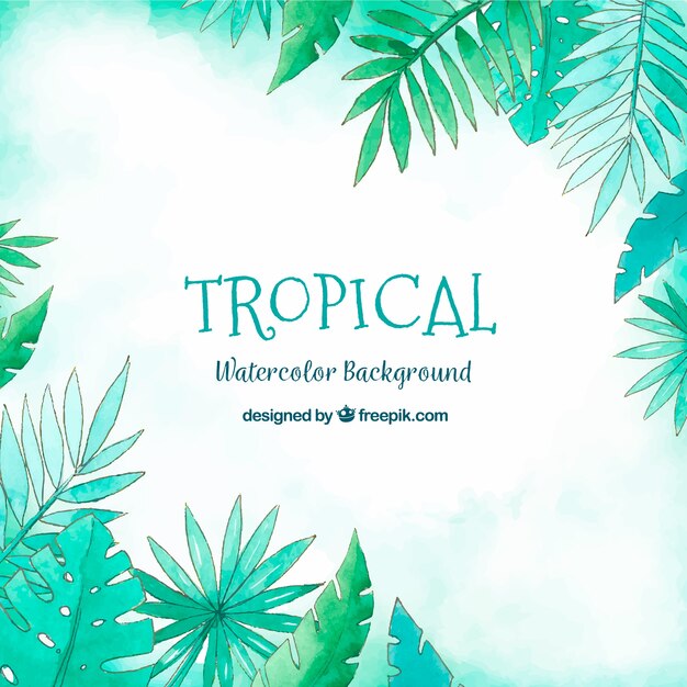 Fundo de verão tropical com plantas em estilo aquarela