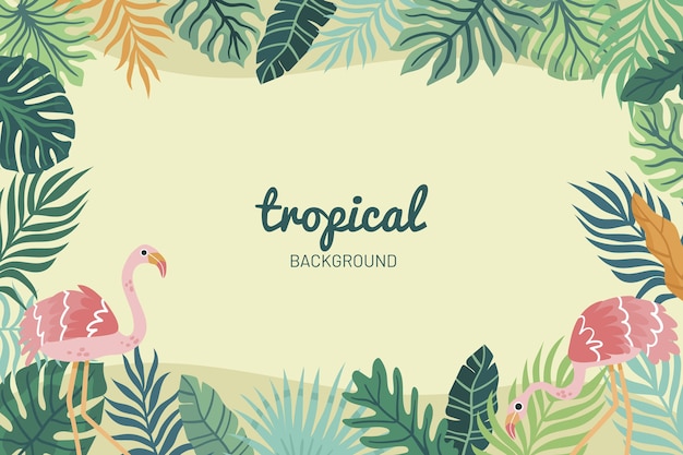 Fundo de verão tropical plano com folhas